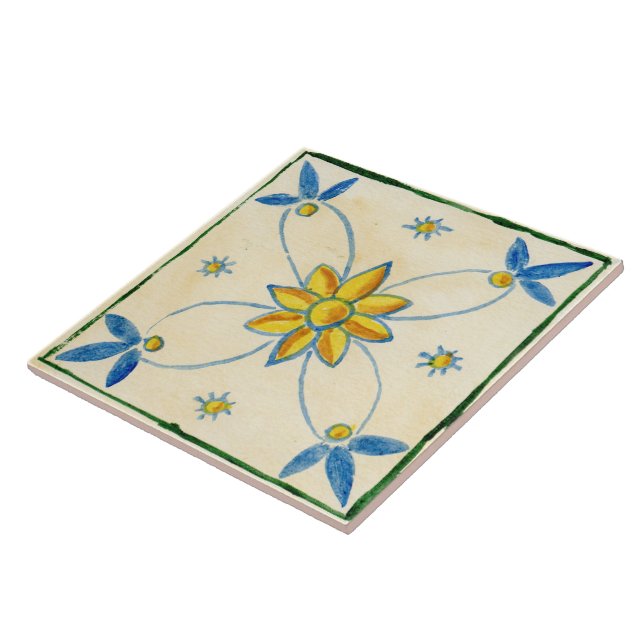 Grande azulejo cerâmico estilo siciliano "Rosa" (Lateral)