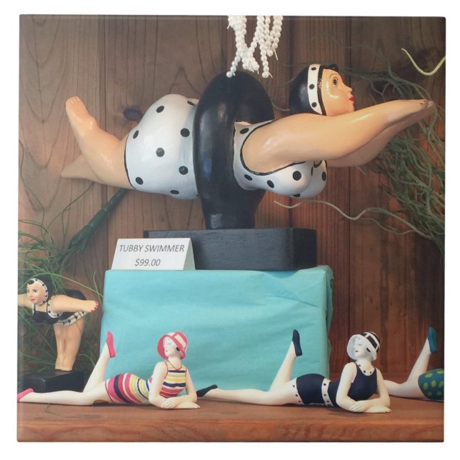 Grande Azulejo de cerâmica branca! Nadadores cerâm (Frente)