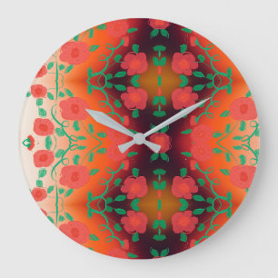 Grande Bold Floral Projetado Relógio Com Vermelho E Negro
