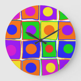 Grande Bolinhas e quadrados coloridos relógio de arte gra