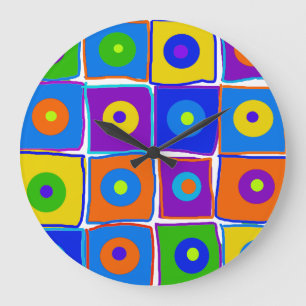 Grande Bolinhas e quadrados coloridos relógio de arte gra