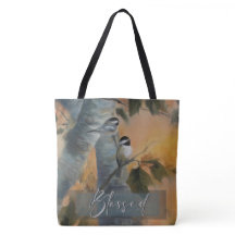 Grande bolsa de Chickadee abençoado (arte original