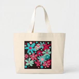 Grande Bolsa de tote de flores azuis e cor-de-rosa.