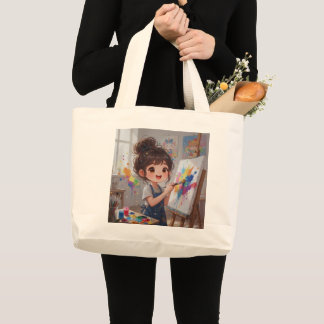 Grande Bolsa de Tote de Menina Pintora Caprichosa