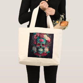 Grande Bolsa Tote Artística Caveira Catrina