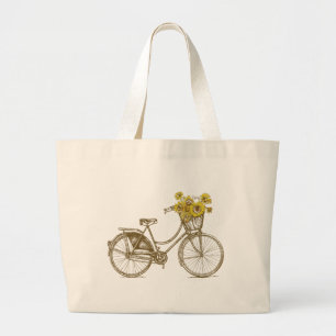 Grande Bolsa Tote Bicicleta Antiga Com Girassóis