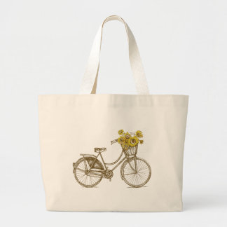 Grande Bolsa Tote Bicicleta Antiga Com Girassóis