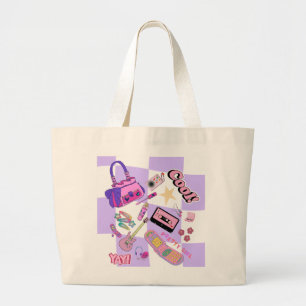 Grande Bolsa Tote Colagem Rosa e Roxo Estética Y2K Fofa