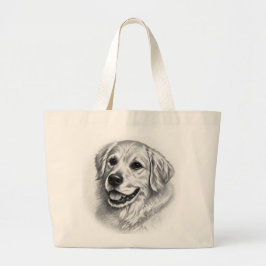 Grande Bolsa Tote com Desenho Artístico do Retriever Dour