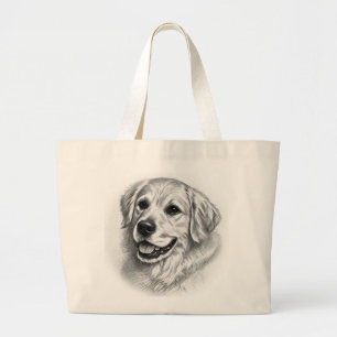 Grande Bolsa Tote com Desenho Artístico do Retriever Dour