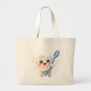 Grande Bolsa Tote de Dente Feliz Fofo com Escova de Dente