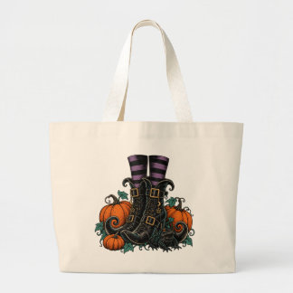 Grande Bolsa Tote de Halloween Witch Boots e Abóboras