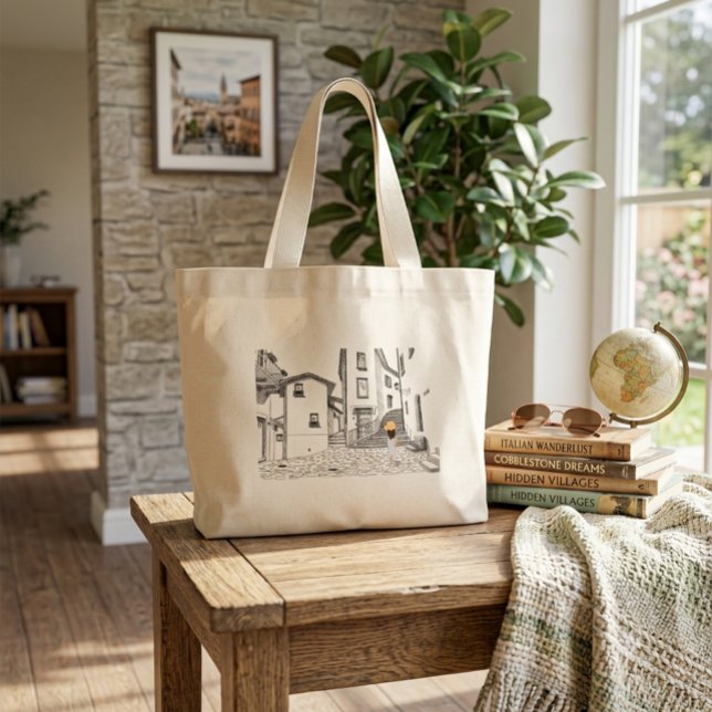 Grande Bolsa Tote Elegante com Cidade Antiga Desenhada à  (Criador carregado)