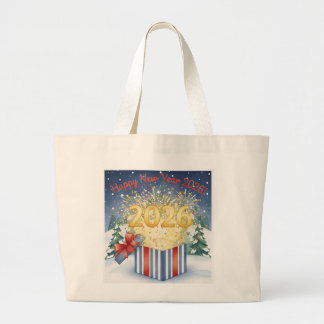 Grande Bolsa Tote Feliz Ano Novo 2026 – Fogos de Artifíci