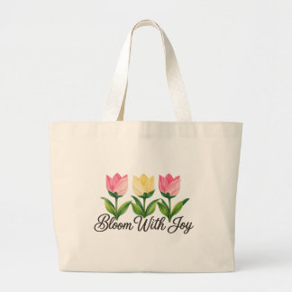 Grande Bolsa Tote Floral Tulipa Rosa Bloom With Joy