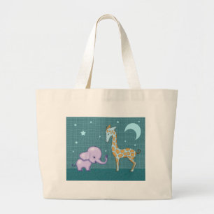 Grande Bolsa Tote Fofa com Elefante e Girafa