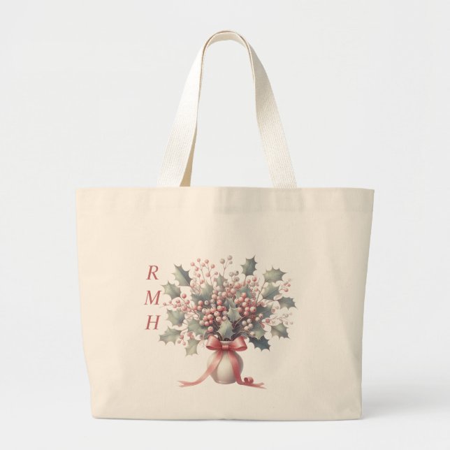 Grande Bolsa Tote Holly de Dezembro Personalizada (Frente)