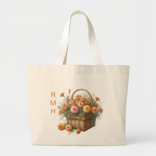 Grande Bolsa Tote Marigold de Outubro Personalizada (Frente)