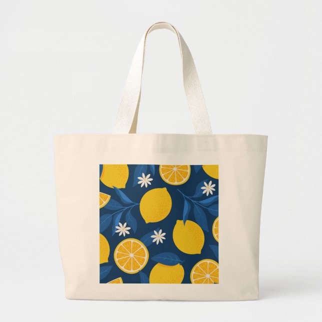 Grande Bolsa Tote Padrão de Limão Fresco – Desenho de Cit (Frente)