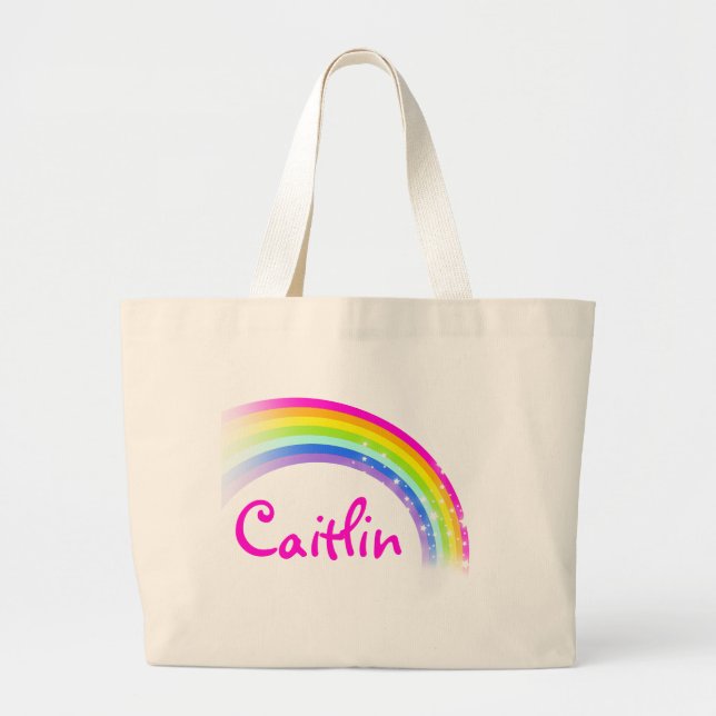 Grande bolsa tote rosa arco-íris "seu nome" / leve (Frente)