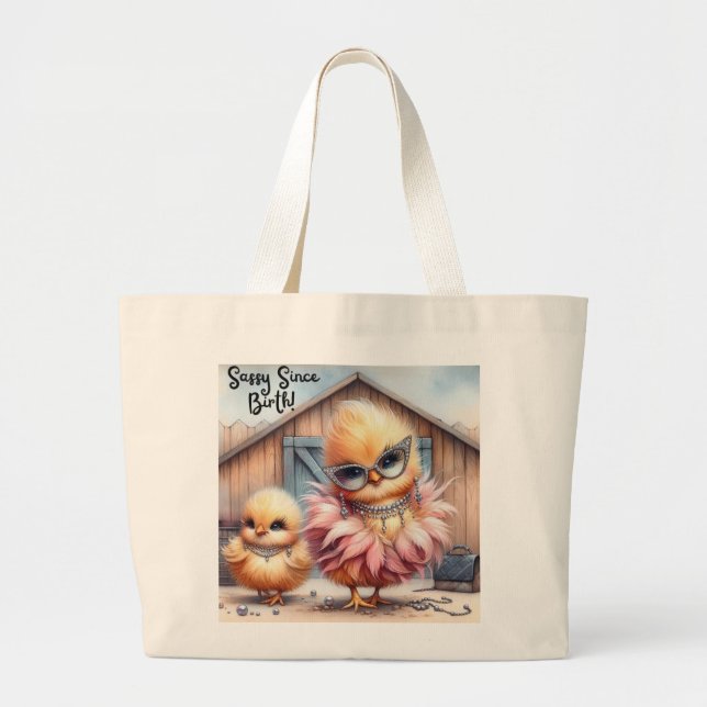 Grande Bolsa Tote "Sassy Desde o Nascimento" de Frango (Frente)