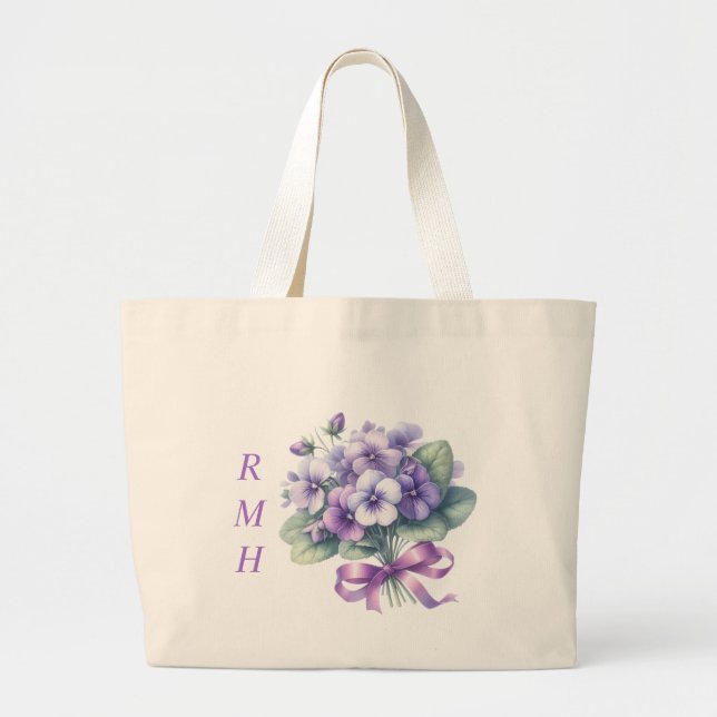 Grande Bolsa Tote Violeta de Fevereiro Personalizada (Frente)