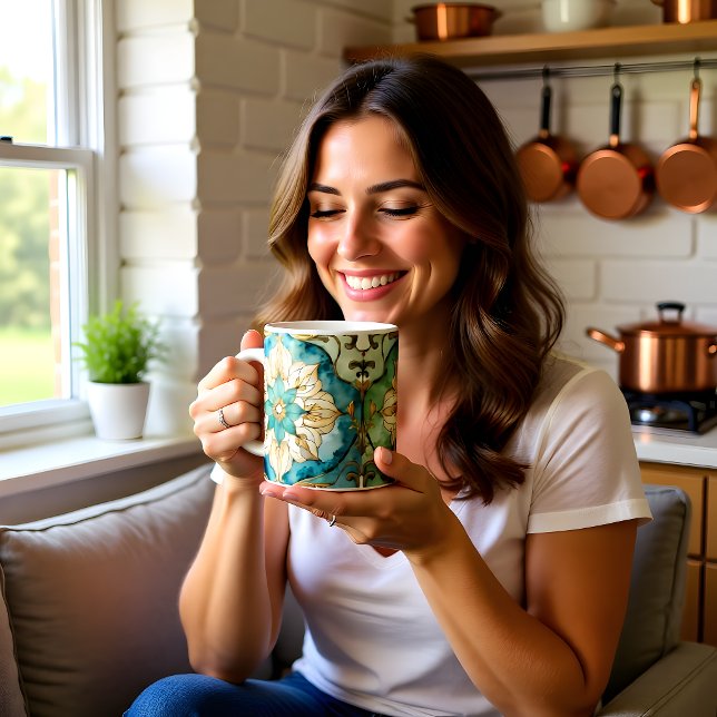 Grande Caneca de Café 20oz Especial Cerulean Bloom Tapest (Cerulean Bloom Tapestry Specialty 20oz Coffee Mug)