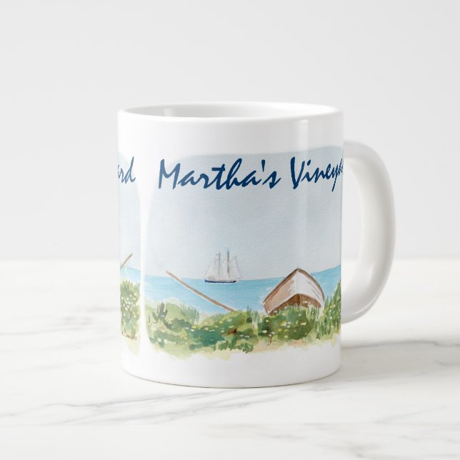 Grande Caneca de Café Aquarela da Ilha de Martha's Vineya (Frente Esquerda)