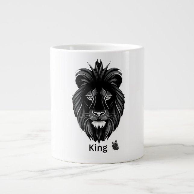 Grande Caneca de Café Arte Leão Negro Rei (Frente)