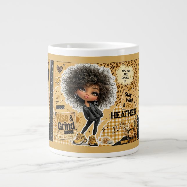 Grande Caneca de Café Boneca de Mostarda com Nome Persona (Frente)