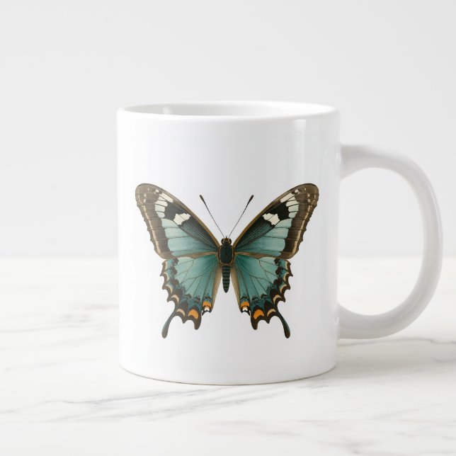 Grande Caneca de Café Borboleta Azul Elegante (Direita)