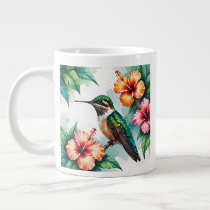 Grande Caneca de Café com Beija-flor Vibrante Hibisco Tro