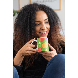 Grande Caneca de café com bolinhas coloridas e brilhantes