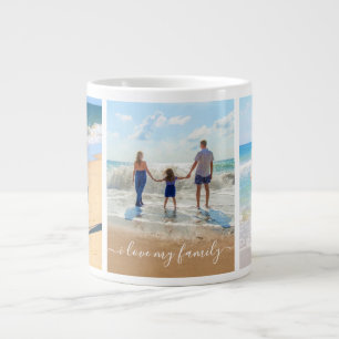 Grande Caneca de Café com Colagem de Fotos - Eu Amo Minha