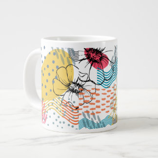 Grande Caneca de café com desenho de flor abstrata