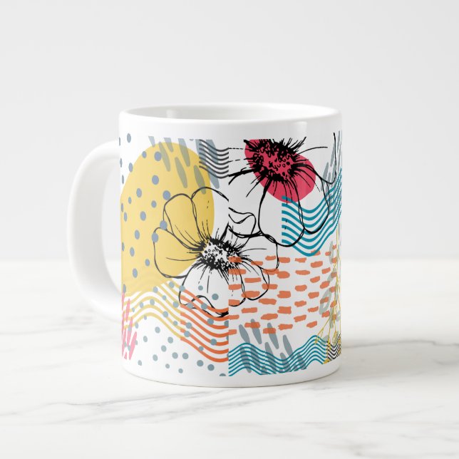 Grande Caneca de café com desenho de flor abstrata (Frente Esquerda)