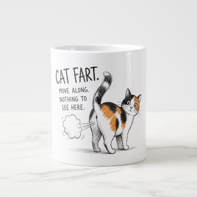 Grande Caneca de Café com Desenho Engraçado de Gato Fazen (Frente)