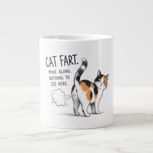 Grande Caneca de Café com Desenho Engraçado de Gato Fazen (Frente)