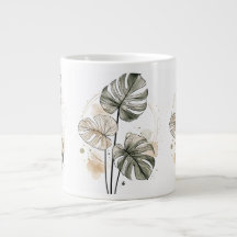 Caneca de Café com Folha de Monstera Minimalista