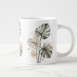 Grande Caneca de Café com Folha de Monstera Minimalista