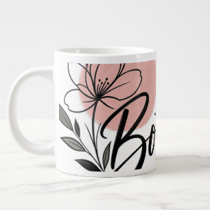 Grande Caneca de Café com Tipografia Floral Bonjour Fofa