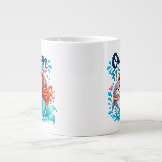 Grande Caneca de Café da Sereia Fofa Amigos do Oceano Gol