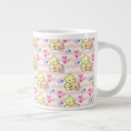Grande Caneca de Café de Cerâmica Cor-de-Rosa Kawaii Fofa