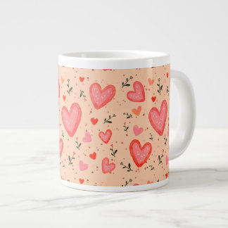 Grande Caneca de Café de Cerâmica Padrão Corações Românti