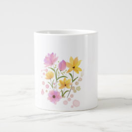 Grande Caneca de Café de Flor Artística Aquarela Floral