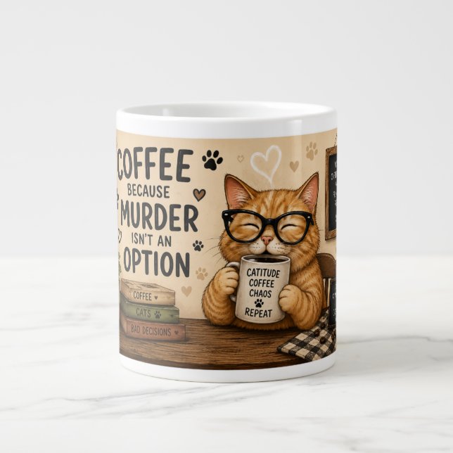 Grande Caneca de Café de Gato Engraçado (Frente)