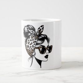 Grande Caneca de Café de Moda com Estampa de Leopardo Fem