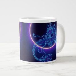 Grande Caneca de Café Dragão Neon - Dragão Azul Brilhante