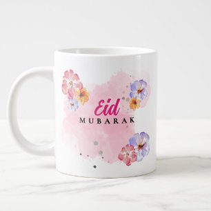 Grande Caneca de Café Eid Mubarak - Aquarela Floral