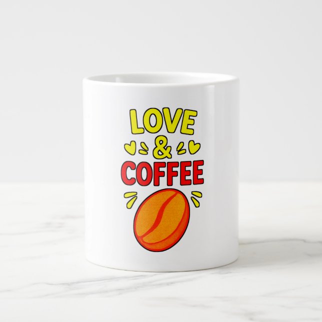 Grande Caneca de Café Engraçada – Amor & Café (Frente)